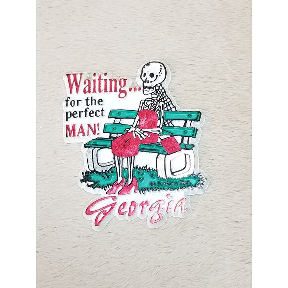 Refrigerator Magnet Skeleton Waiting For The Perfect Man 2 3/4" Georgia - Picture 1 of 10